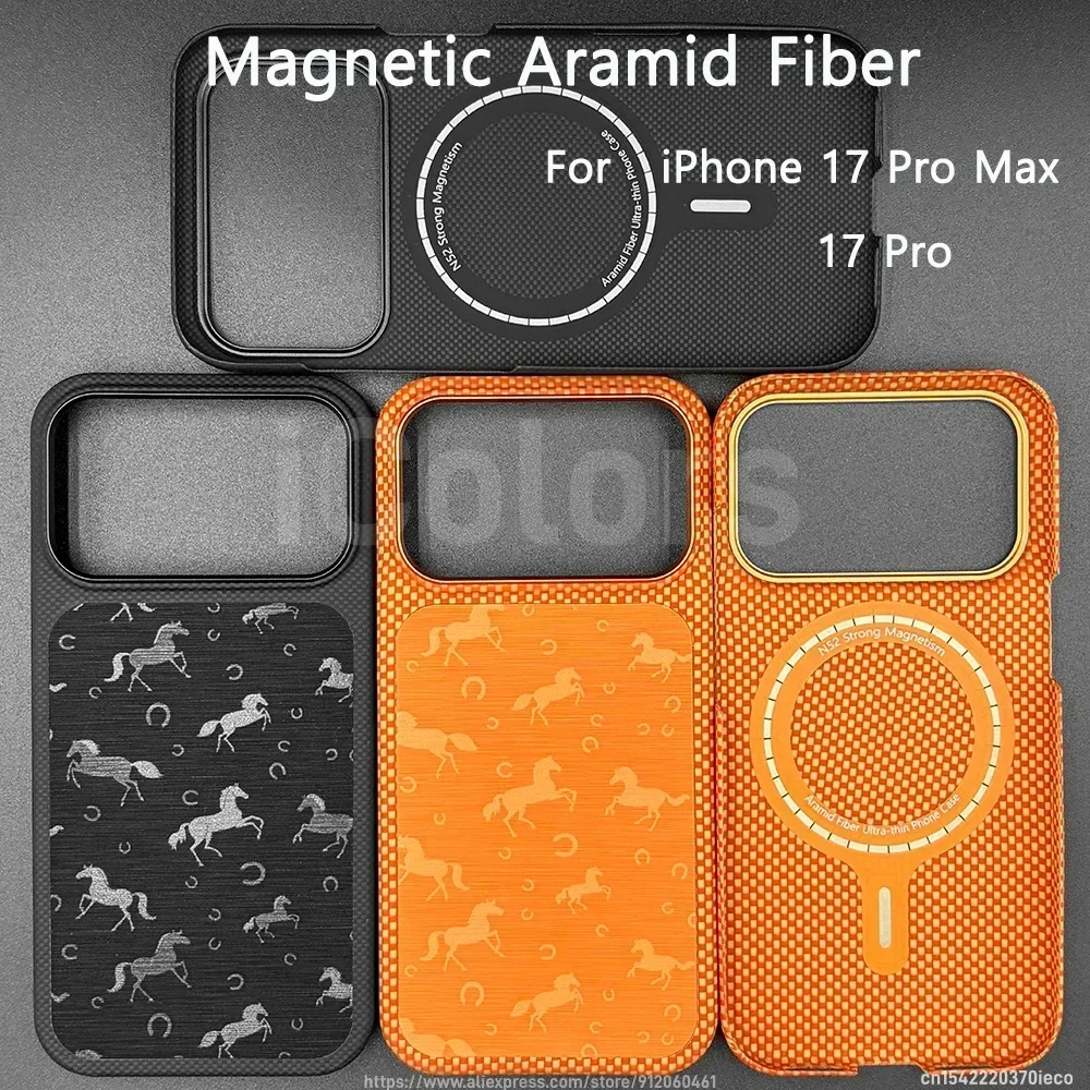 

Luxury Fashion Case for iPhone 17 Pro Max 17Pro Aramid Carbon Fiber Leather Case Magnetic with MagSafe Super Slim Cover