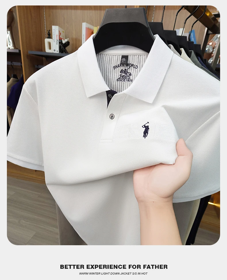 High-End-Marke Stickerei Kurzarm POLO Shirt Männer Flip Golf-Tops Sommer Komfort Seide Baumwolle Mode Business Leisure Paul T-Shirt – Detail 9