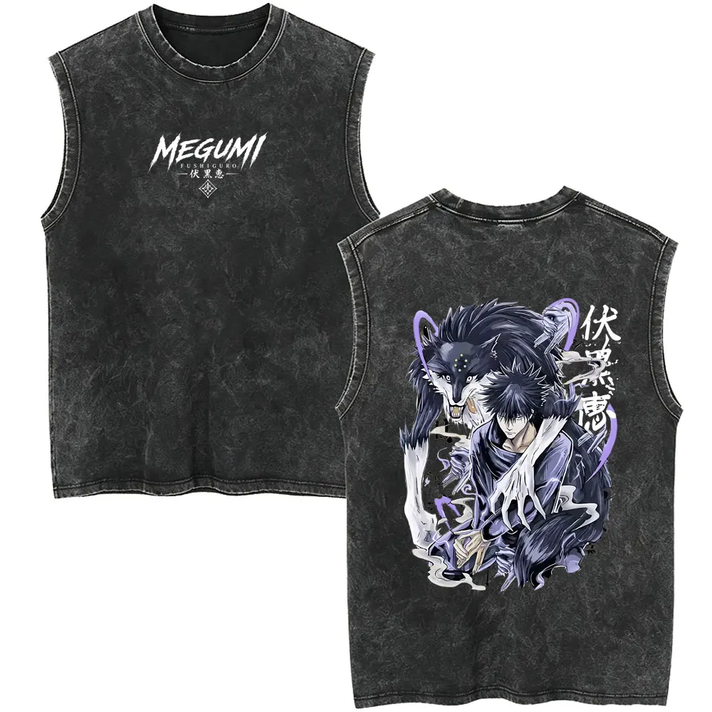 Hot Sale Anime Jujutsu Kaisen Itadori Yuji Vintage Washed Tank Tops Men's Women Casual Oversized Manga Sleeveless Vest T-shirt