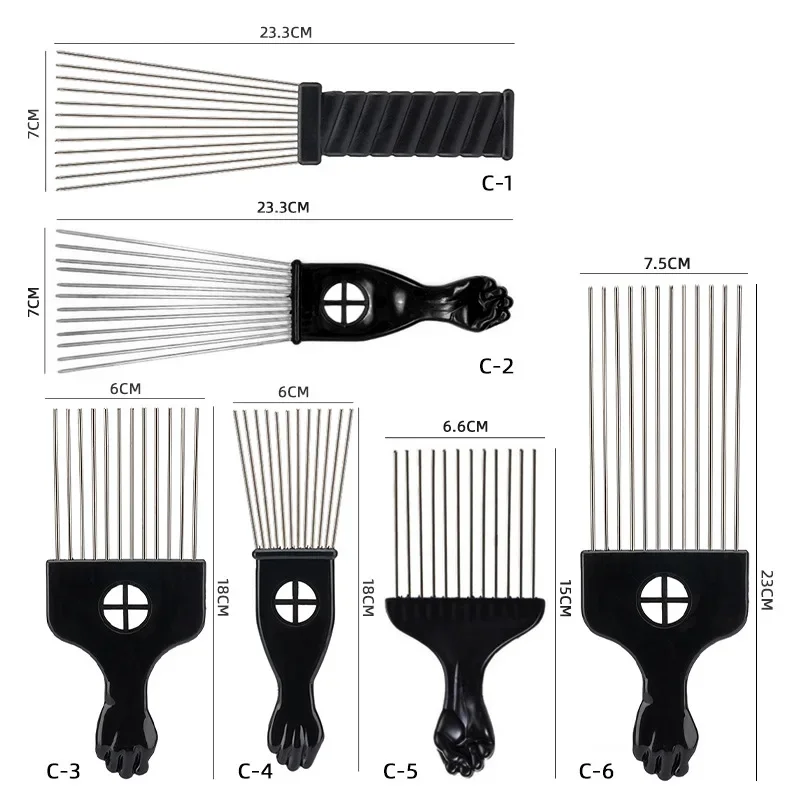 Professional Salon Use Black Metal African Pick Comb Combs Insert Hair Pick Comb Wide Teeth Fork Hair Curly Brush Comb image 3