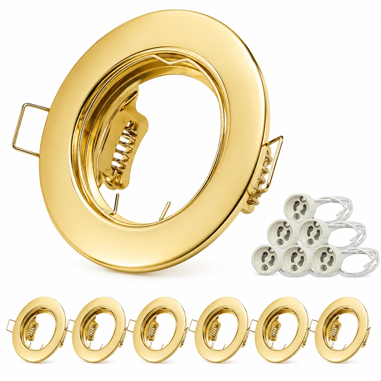 JOYINLED 6PCS GU10 Recessed Downlight Frame with GU10 Lamp Holder Round Gold Adjustable Spotlight for 50mm LED Halogen Bulbs