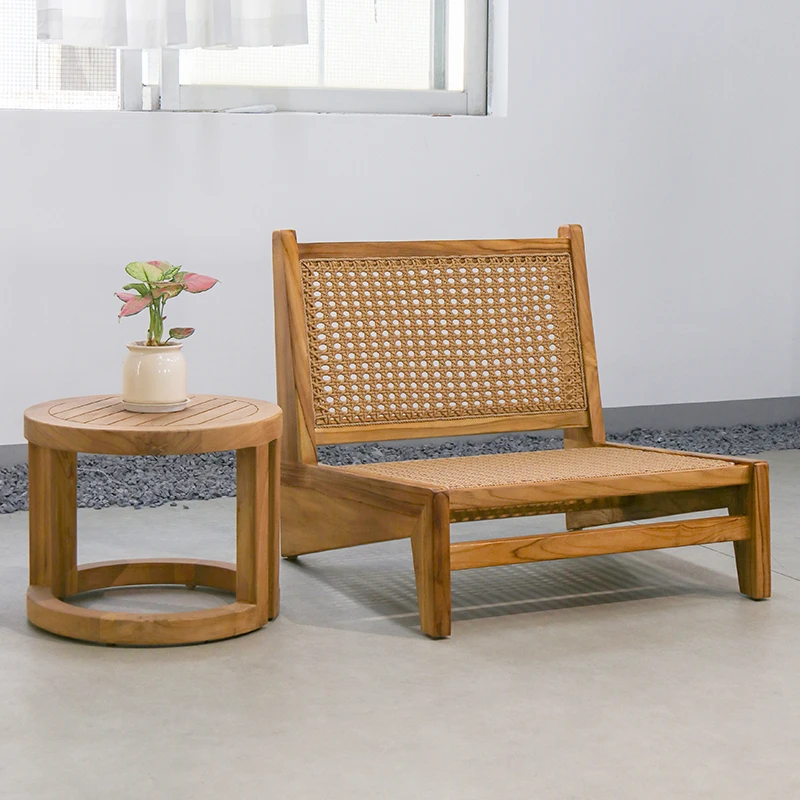 Sofá de teca ao ar livre cadeira pátio à prova dwaterproof água e protetor solar varanda hotel jardim para todos os climas feito de móveis de vime