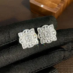 Gorgeous Square Shaped Diamond Cz Earrings for Women Ear Piercing 925 Silver Elegant Lady's Earrings Trendy Jewelry
