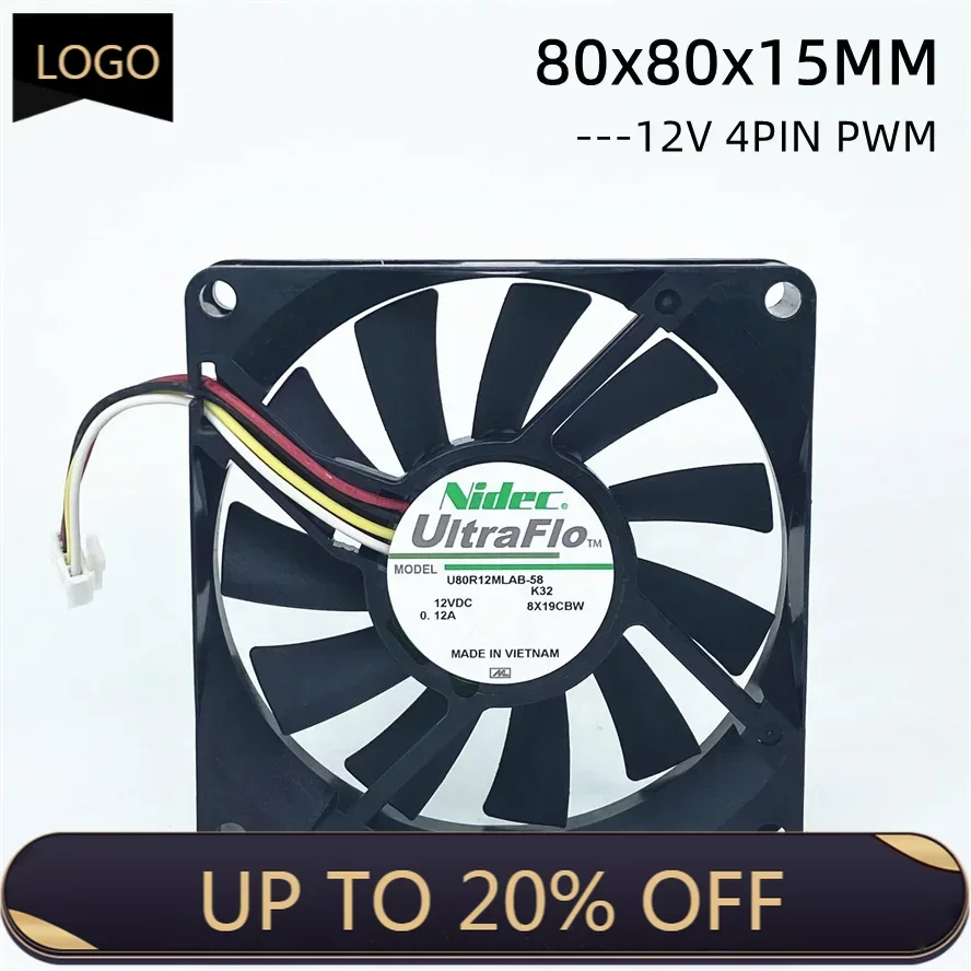 Brand New Nidec 8CM 80mm 12V Cooling Fan U80R12MLAB-58  Computer Case Cooling Fan 4pin