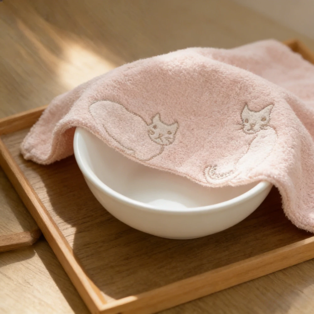 Soft Absorbent Non-twisted Yarn Absorbent Towel Handkerchief Cleaning Cloth Cotton-made Cute Cat Small Towe,home Textile Product