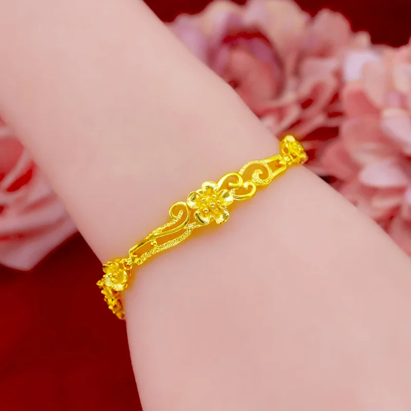 Gold-Plated Jewelry European Coin Bracelet Simulated Real 14K Gold Color Does Not Fade for a Long Time New Flower Wedding Bracel