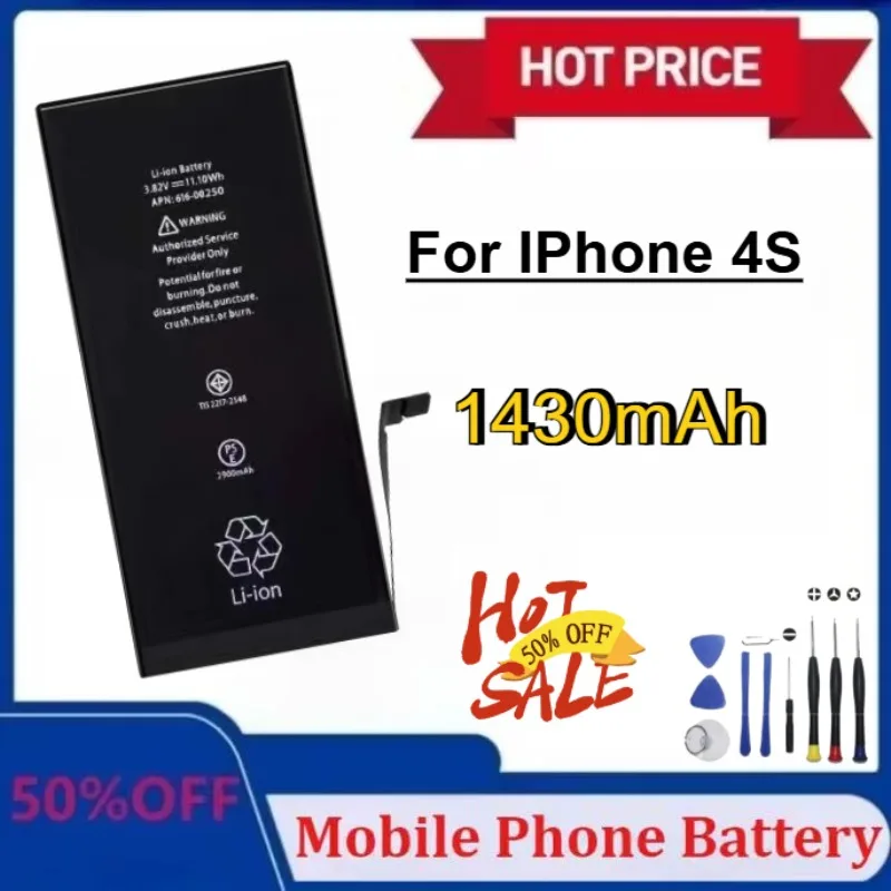 

Upgraded for IPhone 4S Mobile Phone Batteries 1430mAh High-Capacity Replacement Phone Battery with Tools