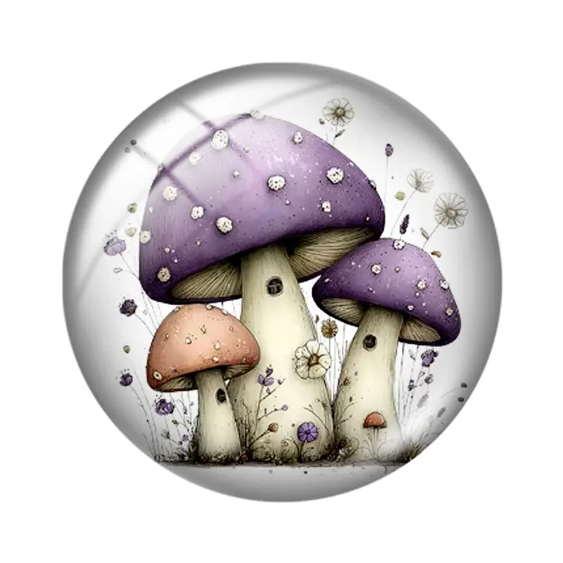 Whimsical Summer Purple Mushroom  12mm14mm/18mm/20mm/25mm/30mm Round photo glass cabochon demo flat back Making findings view 4