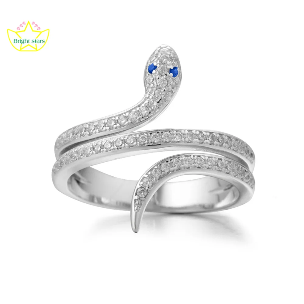 

Яркие звезды s925, простое модное индивидуальное кольцо с синим кончиком и кристаллами, белое циркониевое змеевидное кольцо, женские изысканные украшения