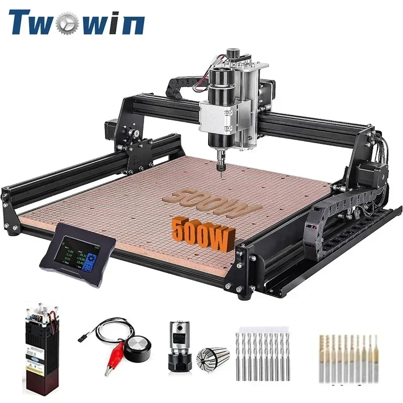 เครื่องแกะสลักเลเซอร์แบบ DIY เครื่องมิลลิ่ง CNC 500W แกนหมุนควบคุมเราเตอร์ไม้แกะสลักสำหรับโลหะ PCB