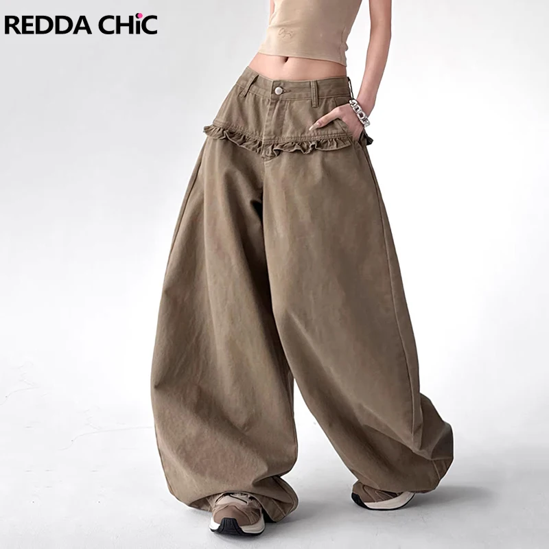 

Джинсы REDDACHiC с оборками и декоративной отделкой, женские, в западном винтажном стиле, новые, свободного кроя, фасон «морковки», широкие джинсовые брюки, для отдыха и уличной моды