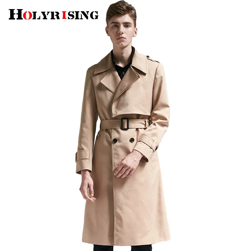 

Holyrising S-6XL Long Trench Coat Men gabardina hombre Classic British Windbreaker Double Breasted Solid Beige Wind 18495-5