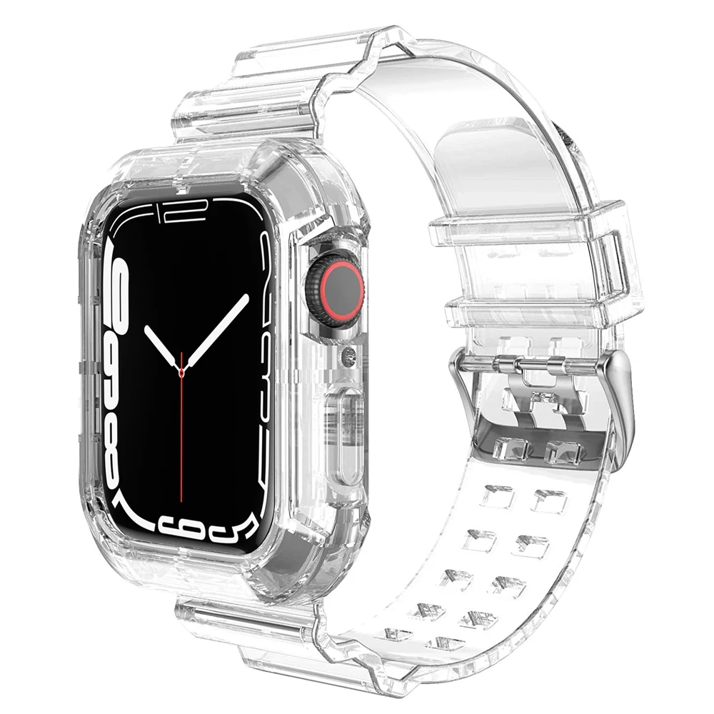 สายใส + ซีรีย์เคสสำหรับ Apple Watch 5 SE 6 4 42มม. 44มม. 38 40โปร่งใสสำหรับ iWatch ultra 8 7 41มม. 45มม. 49มม.