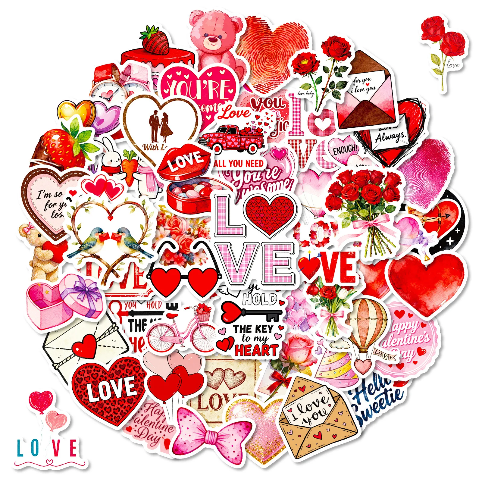 56/112Pcs Valentine's Day Red Stickers for Gift Box Case File Bag Lunch Box Helmet Drawer Fridge Wardrobe Reusable Decoration