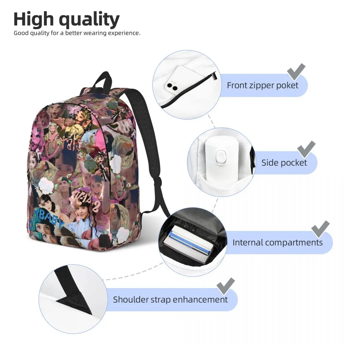 Melanie Martinez Singer Teenage Backpack Lightweight Student Work Music Daypack for Men Women College Shoulder Bag