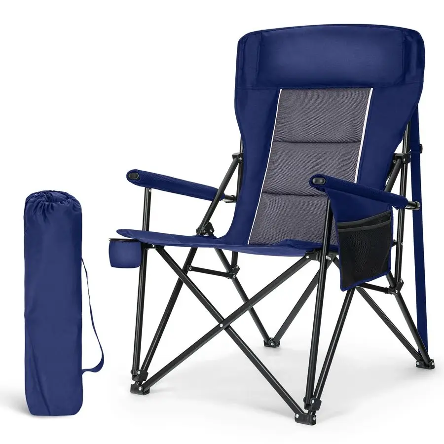 

CAMP Oversized Camping Chairs 29.52 High Back Heavy Duty Lawn Chair Support 500LBS, Portable Collapsible Chair with Cup Holder,