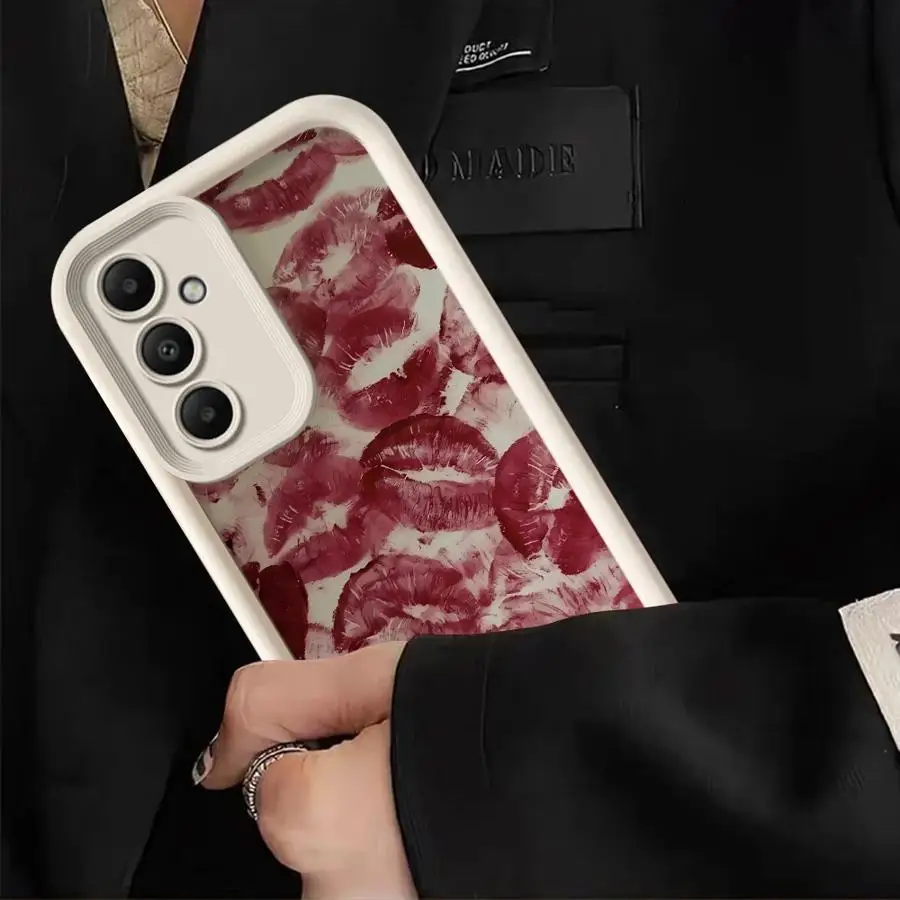 Custodia per telefono con stampa labbra rosse retrò per Samsung Galaxy A26 A22 A14 A33 A56 A24 A13 A32 A23 A12 A36 A16 A34 Cover morbida