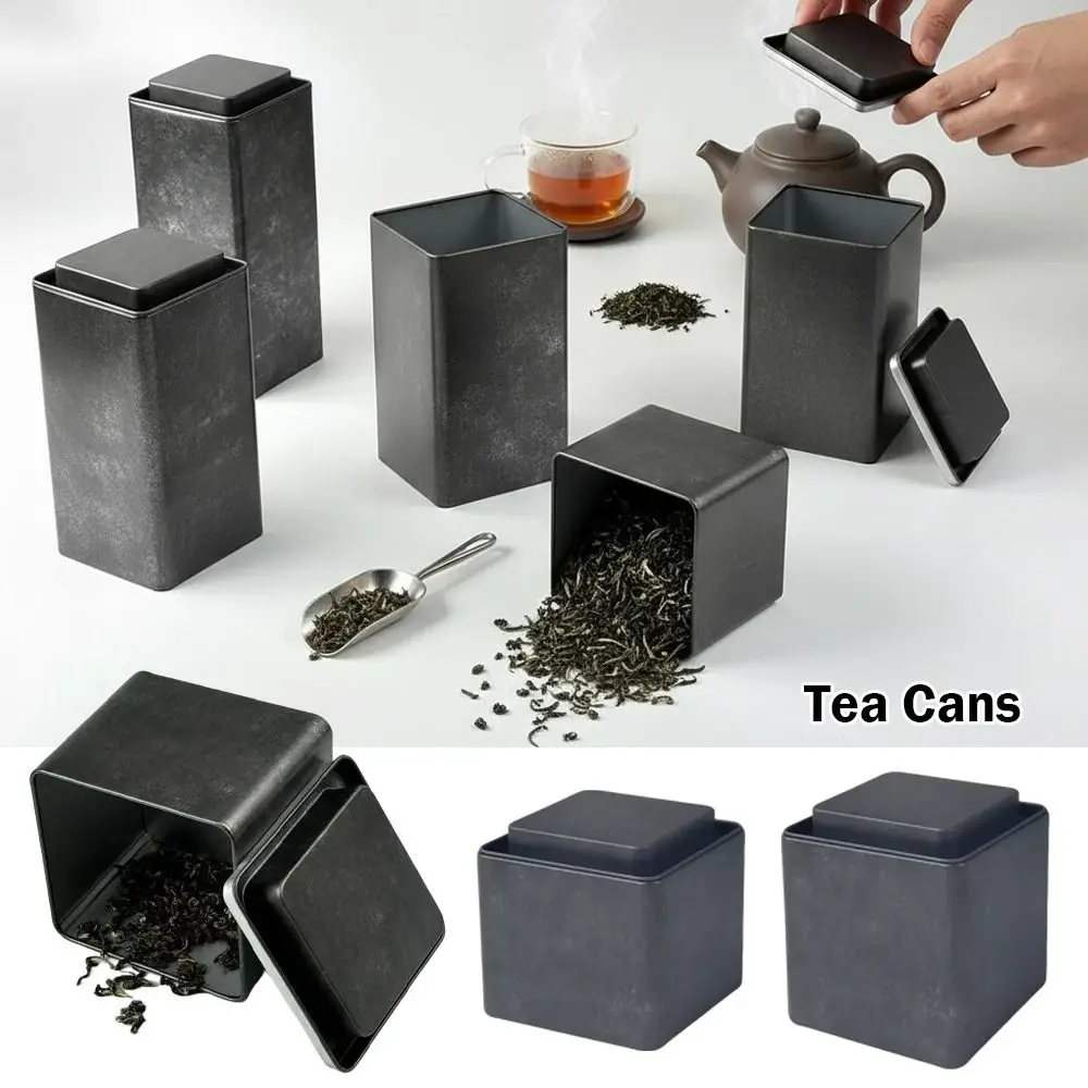 Retro Design Tea Cans Frosted Surface Fine Sand Texture Metal Cans Square Shape Tinplate Material Iron Boxes Tea Storage