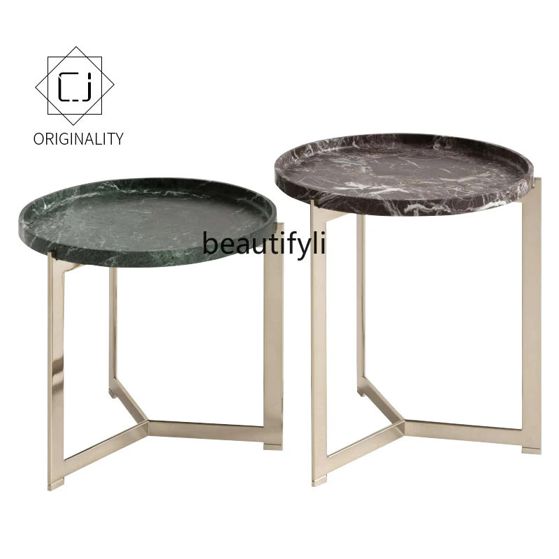 Marble Side Table Nordic Modern Living Room Coffee Size Combination Metal Corner round Tea Table image 3