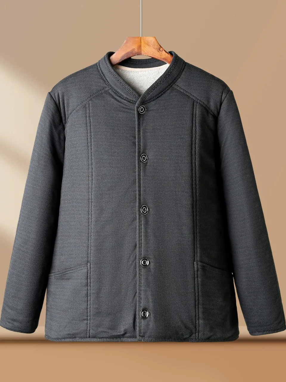 Thiened Fce на подкладке из эластичного хлопка для домашней одежды Dad Sle с воротником-стойкой, теплое хлопковое пальто большого размера для среднего возраста и...