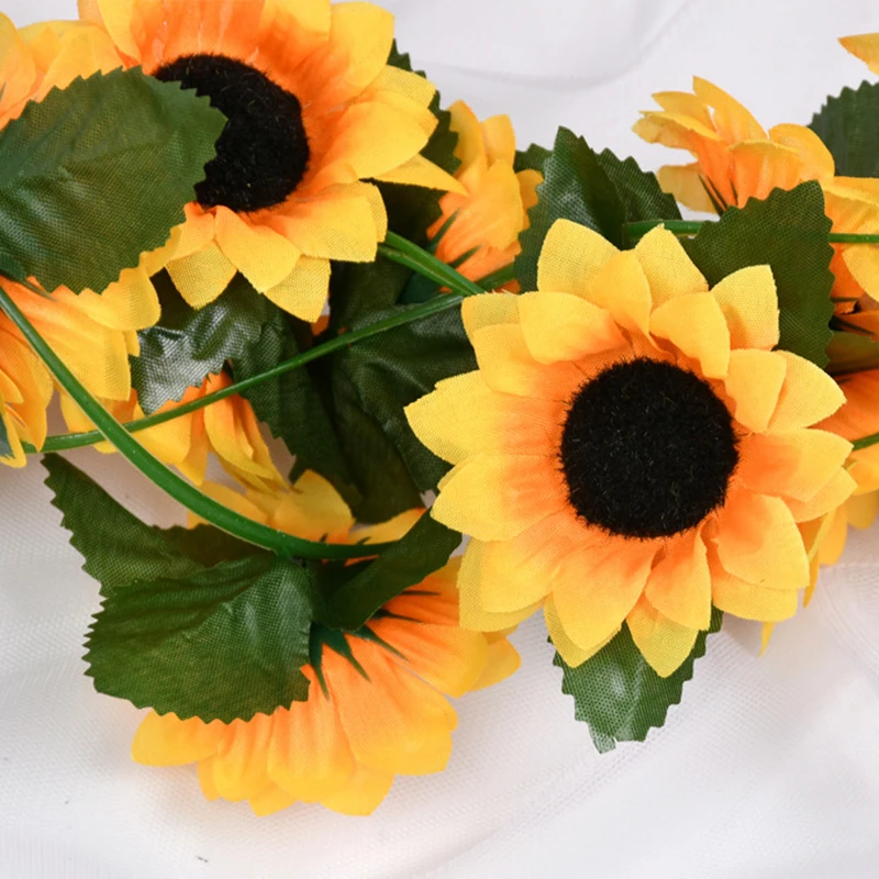 2.3M Simulated Sunflower Decoration Artificial Vine Yellow Fake Silk Flower Vine Plus Orchid Tree Wedding Party Wedding Decor