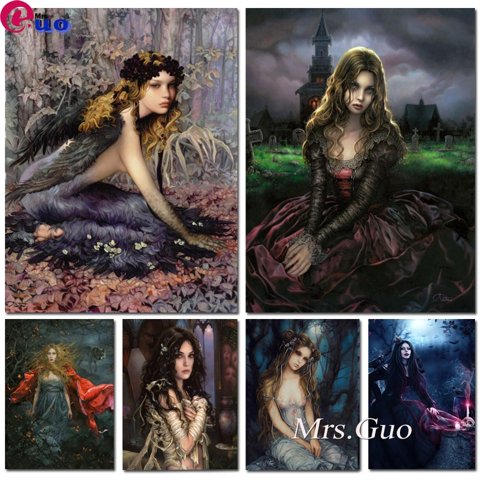 Victorian Fairy Diamond Mosaic Half Demon Diamond Painting Full Drill Cross Stitch Kits Dark Witch Fantasy Art Gothic Home Decor