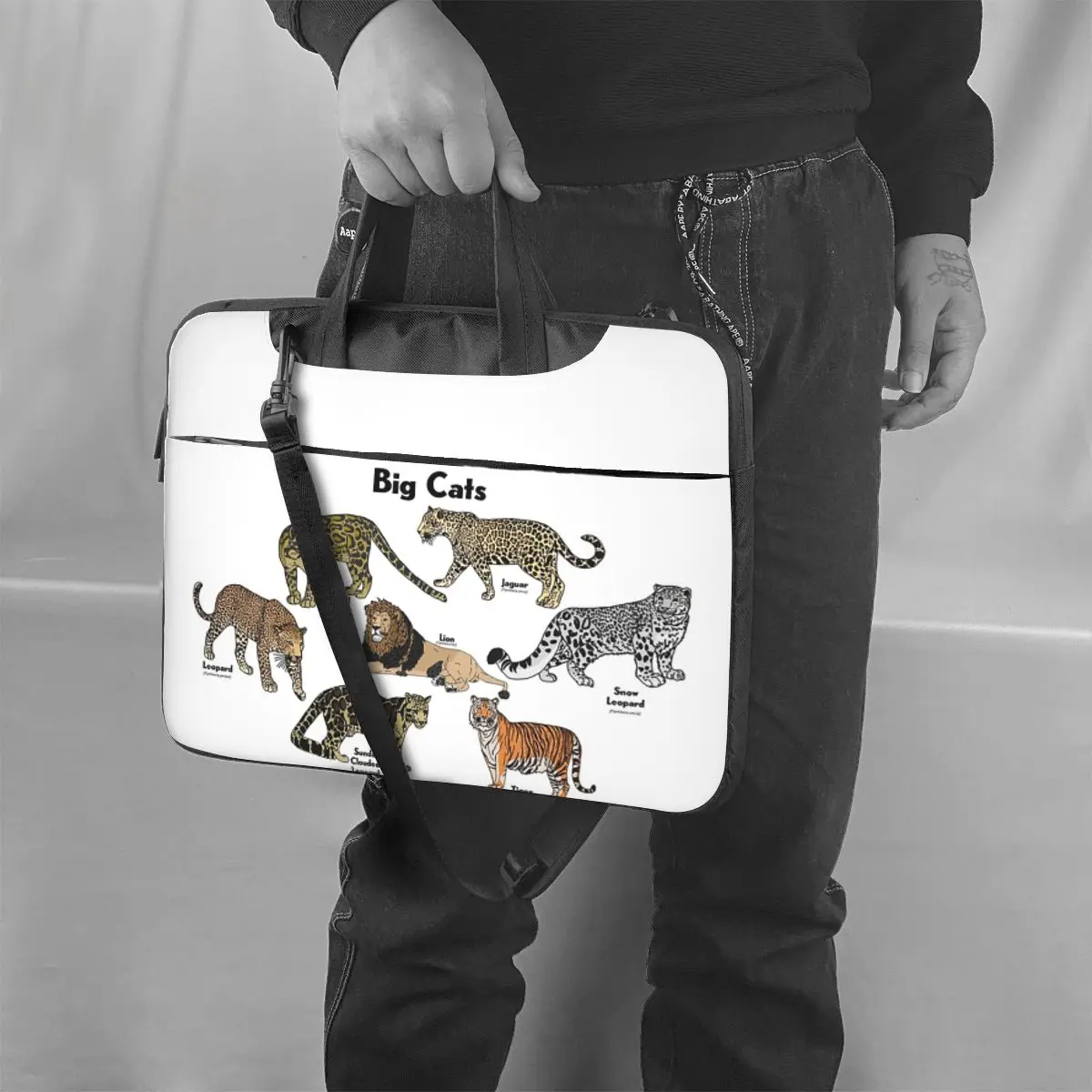 

Большие кошки (с научными названиями) Сумка для ноутбука через плечо Сумка для компьютера Устойчивая защитная сумка для ноутбука для Macbook Pro