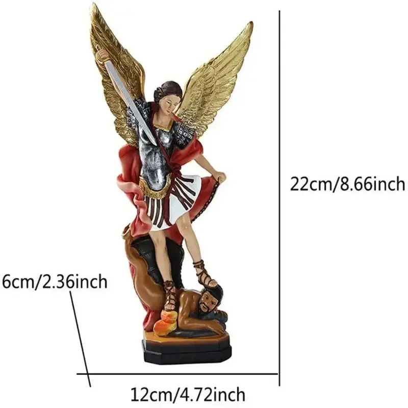Classical Saint Milka Angel Resin Statue, Handmade Sword Archangel Figurine Religious Sculpture Traditional Gift for Home Decor
