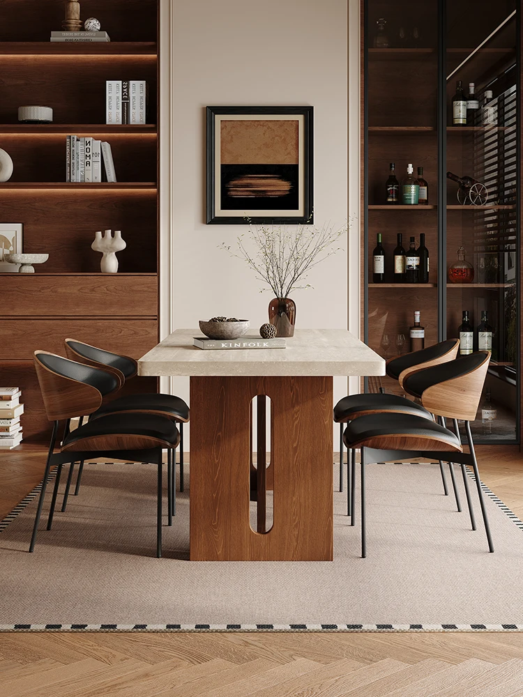 Travertine, rock slab, dining table and chairs, combination, medieval style, designer, household