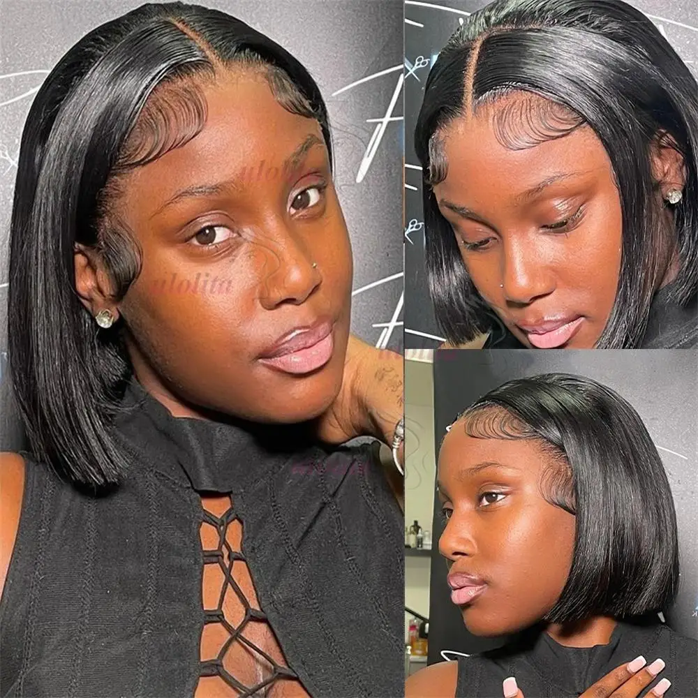 12 Zoll Gerade Pixie-Cut-Perücke Transparente Spitze Brasilianisches Echthaar 13×4 Echthaar-Perücken Kurze Bob-Perücke Spitzenperücke für Schwarze Frauen – Detail 13