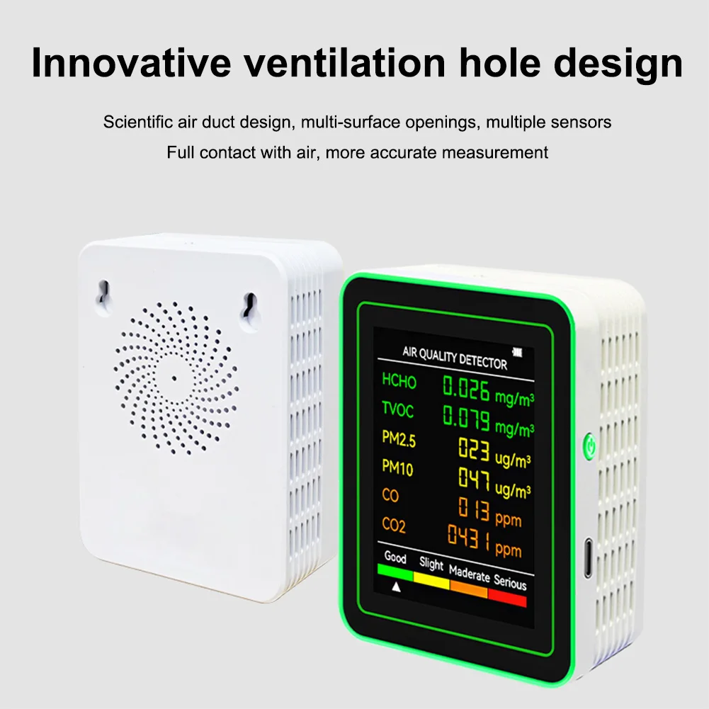 6 In 1 Air Quality Detector PM2.5 PM10 HCHO TVOC CO2 CO Meter Multifunctional AQI Tester Accurate Gas Detector for Office School