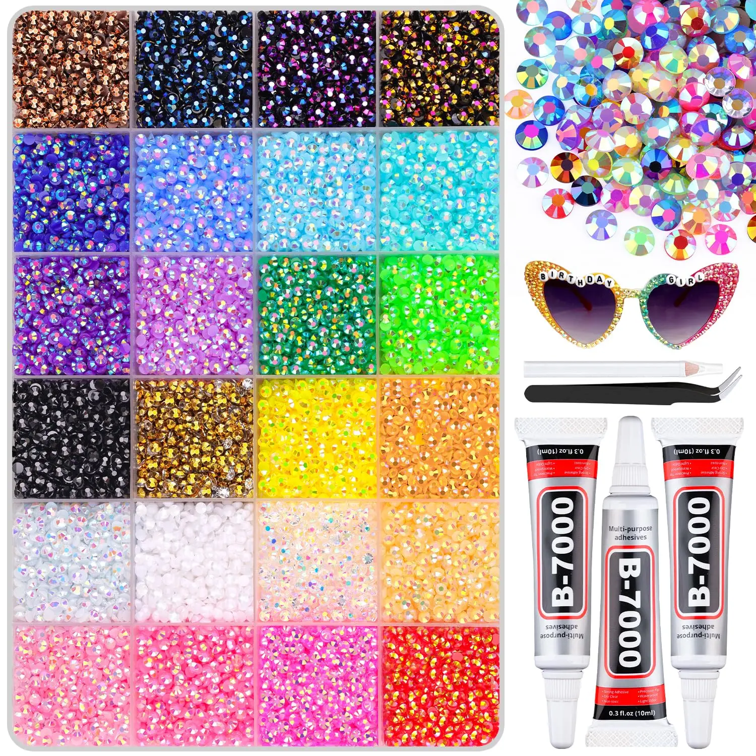 

32000Pcs Multicolored 3mm Resin Rhinestones with B7000 Glue for DIY Crafts, Clothing, and Decor