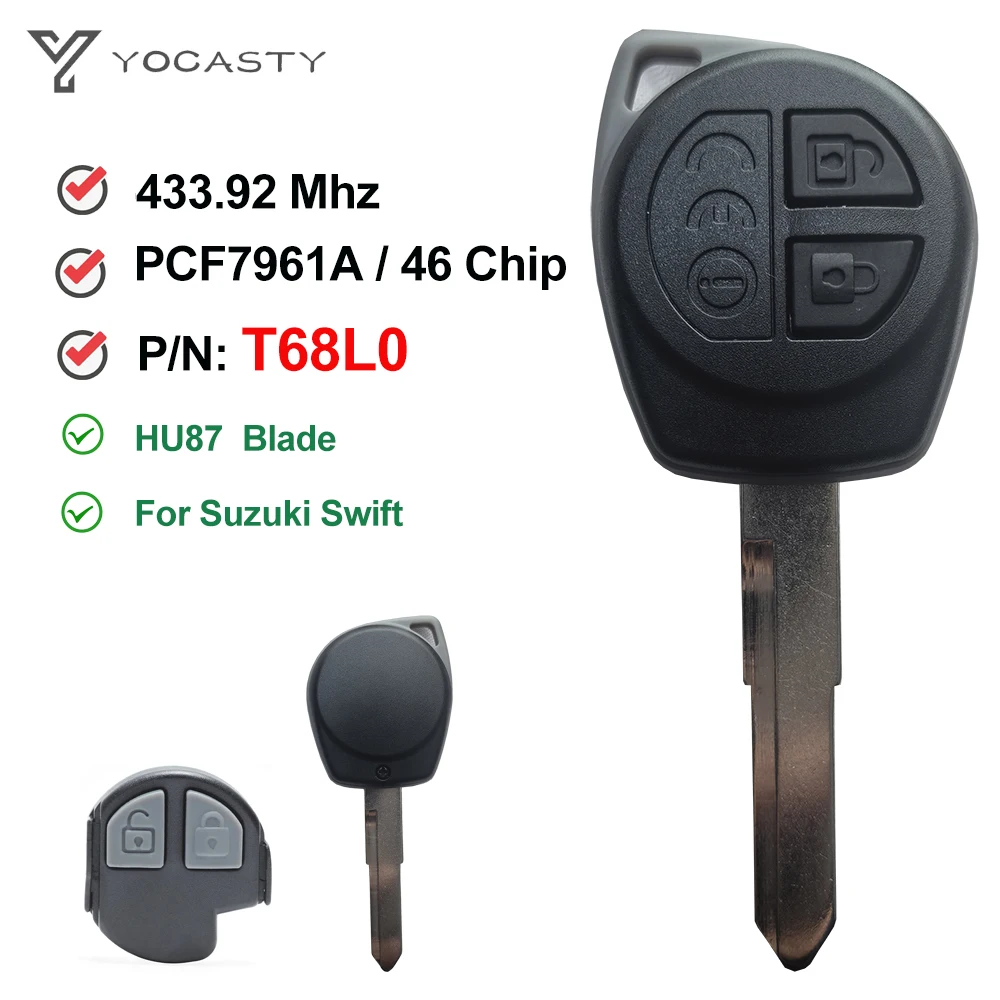 

YOCASTY T68L0 37145-71L20 37145-71L2 2 Button 433.92MHz ID46 PCF7961A Chip Remote Replacement Control Key Fob For Suzuki Swift