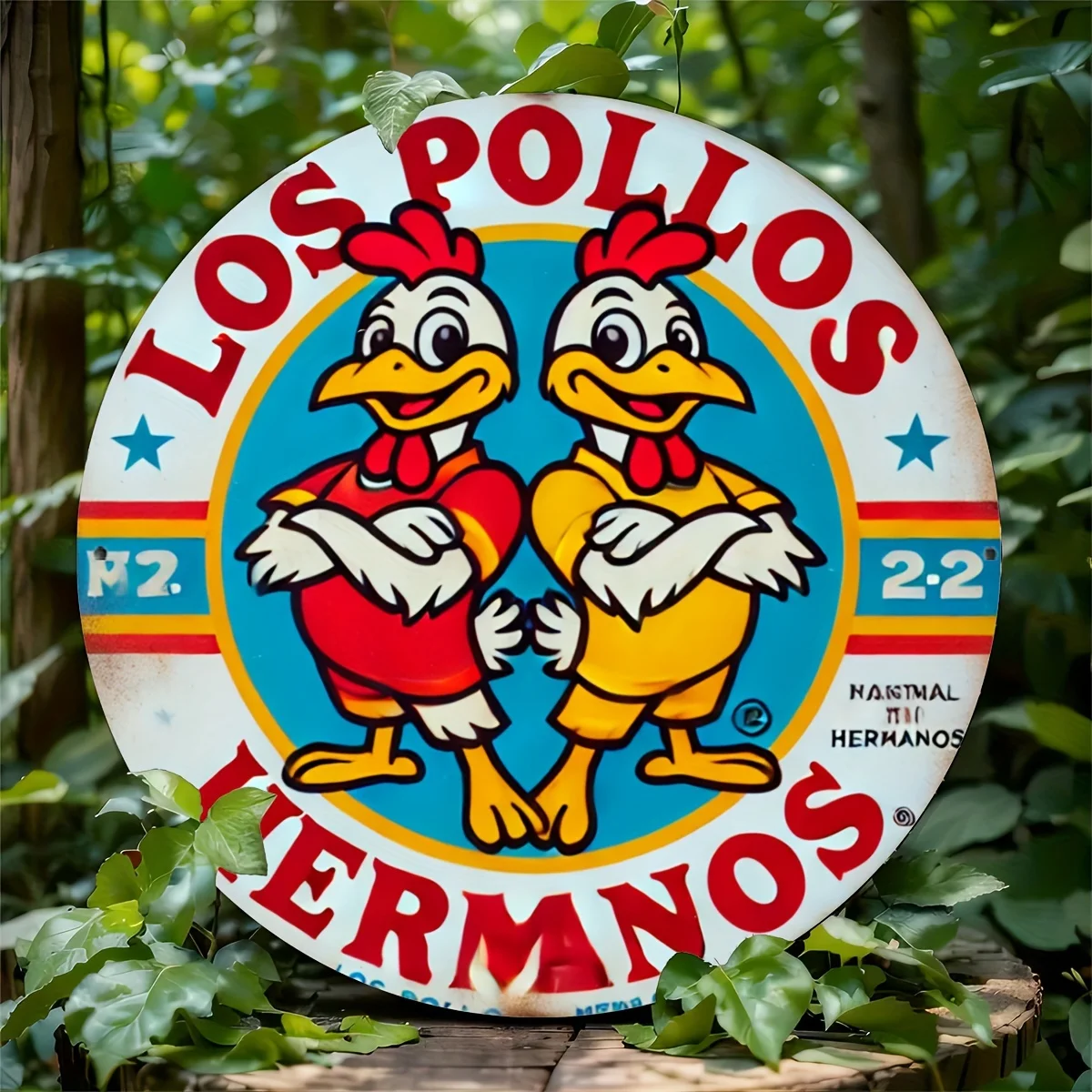 Los Pollos Hermanos Funny Chicken Brothers Round Aluminum Sign Plaque 20x20cm For Farm & Home Wall Decor