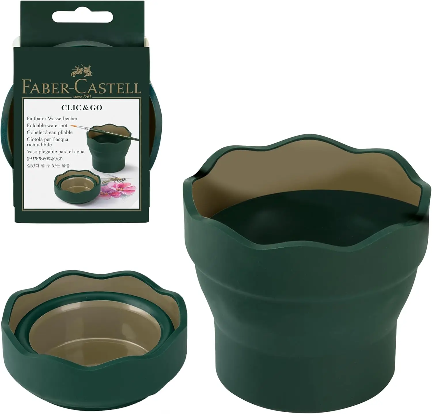 1PC Faber-Castell Clic & Go Artist Water Cup  Dark Green TRAVEL FRIENDLY ARTIST CUP BUILT IN BRUSH HOLDER QUALITY ART MATERIALS
