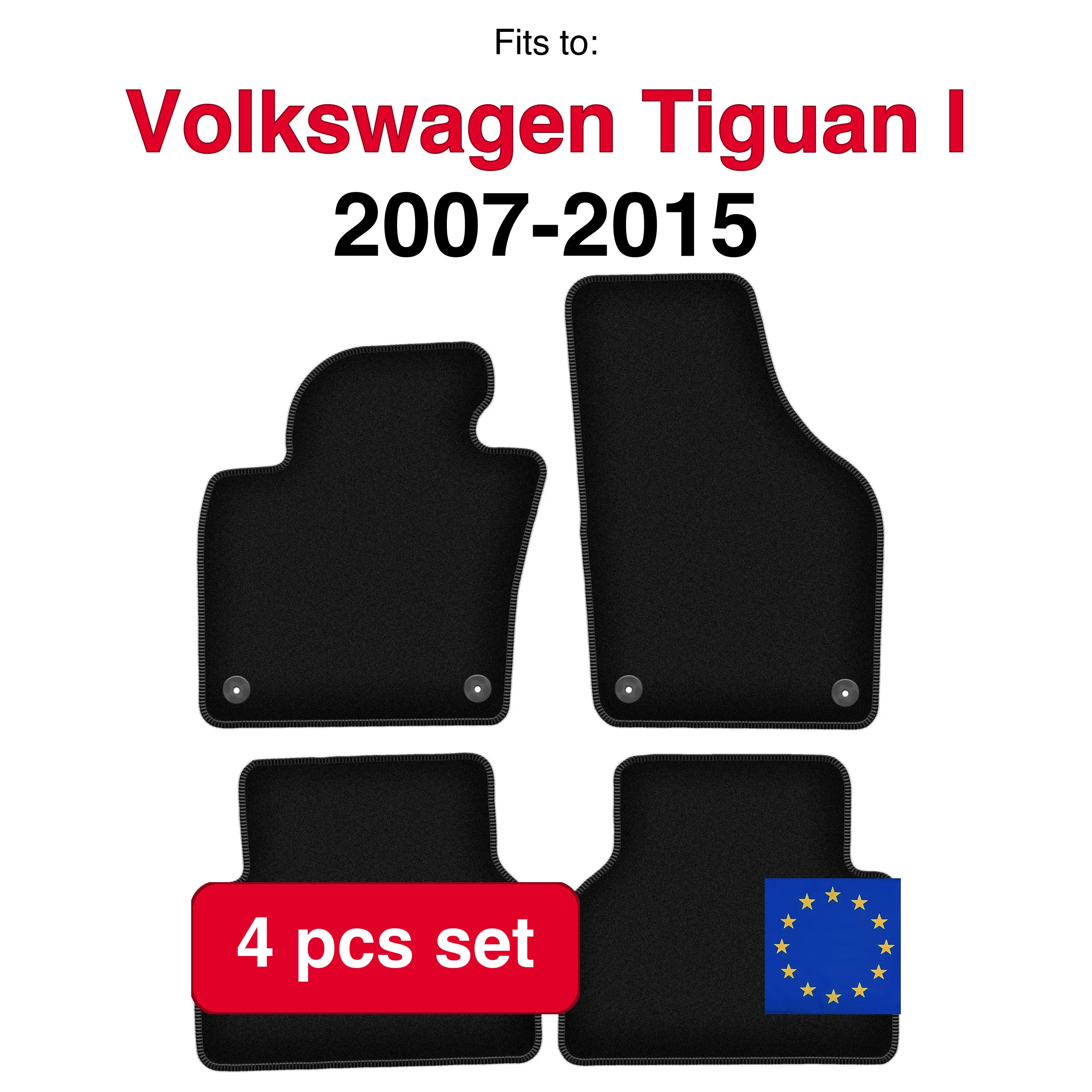 Velour tapijten set voor Volkswagen Tiguan en minivan (2007-2015) - Zwart (4 stuks) auto passende automattenset