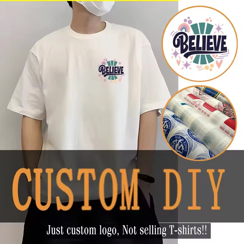DTF Colorful Patch DIY Custom Brand Logo or Pictures Iron on Transfer Decals Clothing Patches on T-shirt Heat Transfer