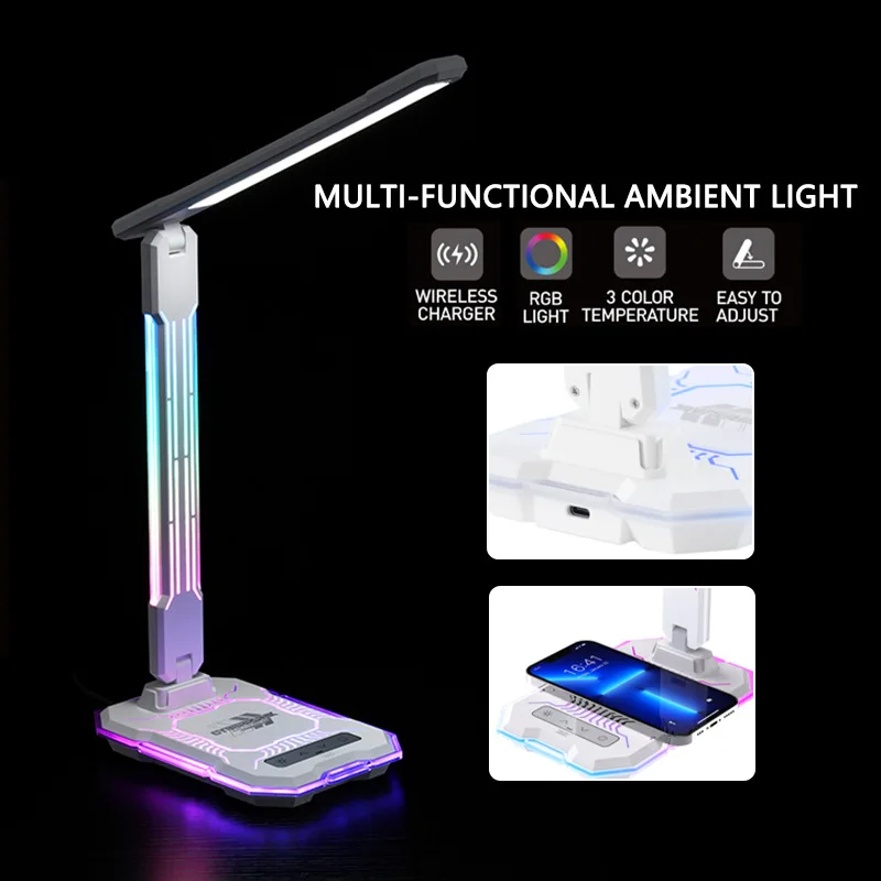 

Настольный компьютер Простые игровые фонари Беспроводные атмосферные огни RGB для мобильного телефона Складная настольная лампа для глаз Сенсорные ночные огни Офисные фонари