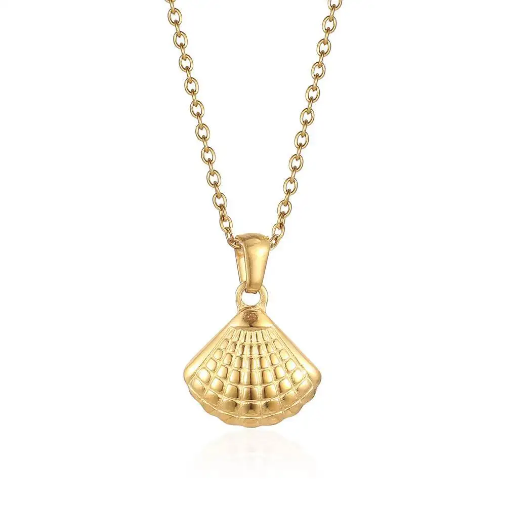 Fashion Simple Fan Shaped Shell Pendant Women Pendant Necklace Jewelry Gift In Stainless Steel