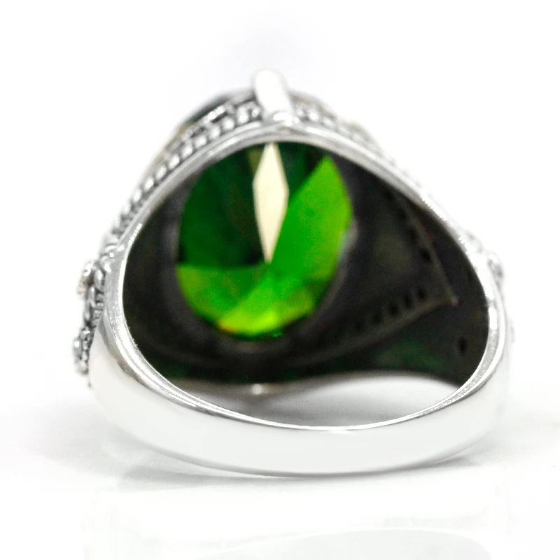 خاتم زركون أخضر للرجال ، فضة إسترليني ، قطع بيضاوي مقطوع من AAA ، مجوهرات فاخرة ، هدية ذكرى سنوية ، موضة