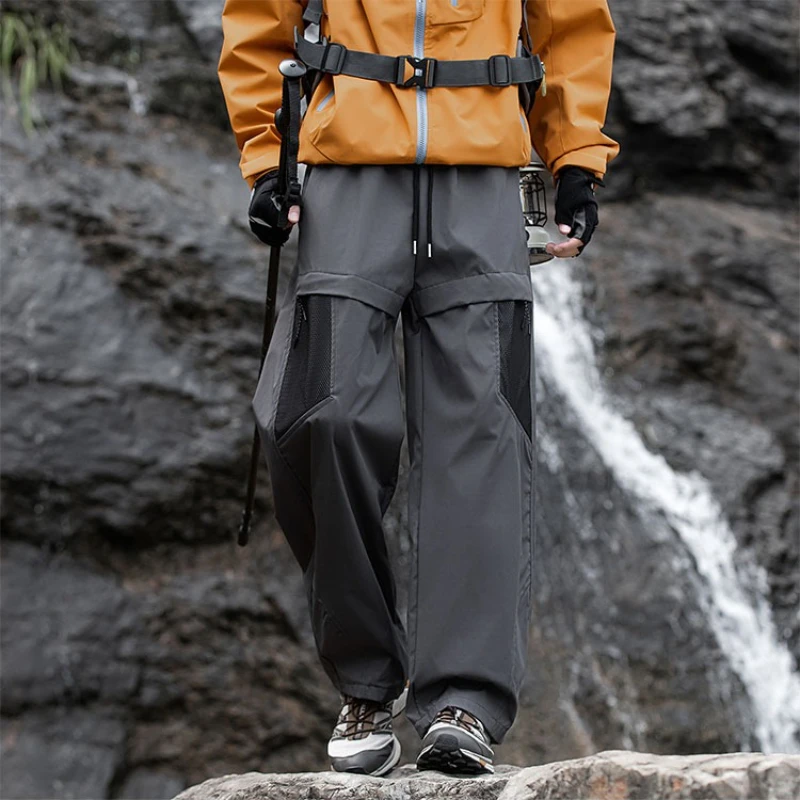 Calças de caminhada funcionais para atividades ao ar livre de outono – novo ajuste solto moderno, leve e respirável em preto,