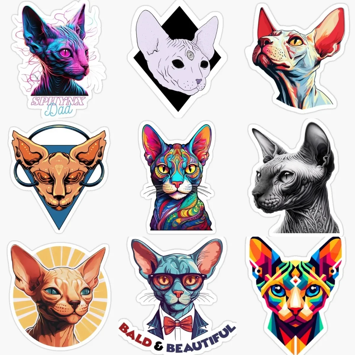 

Creative Canadian Hairless Cat Sphynx Cat Pets PVC Car Stickers for Decorate Window Fridge Wall Bicycle Helmet Decal
