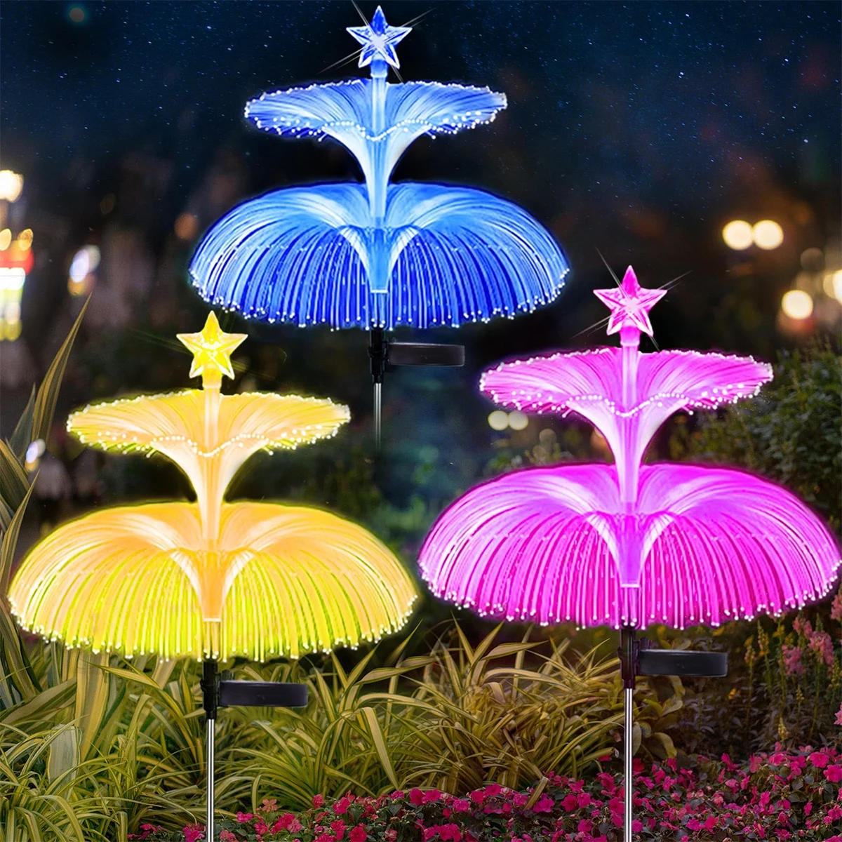 2pcs luci solari giardino esterno luce solare impermeabile albero di natale meduse Fairy Light Decorative Solar Treet Pathway Lamps