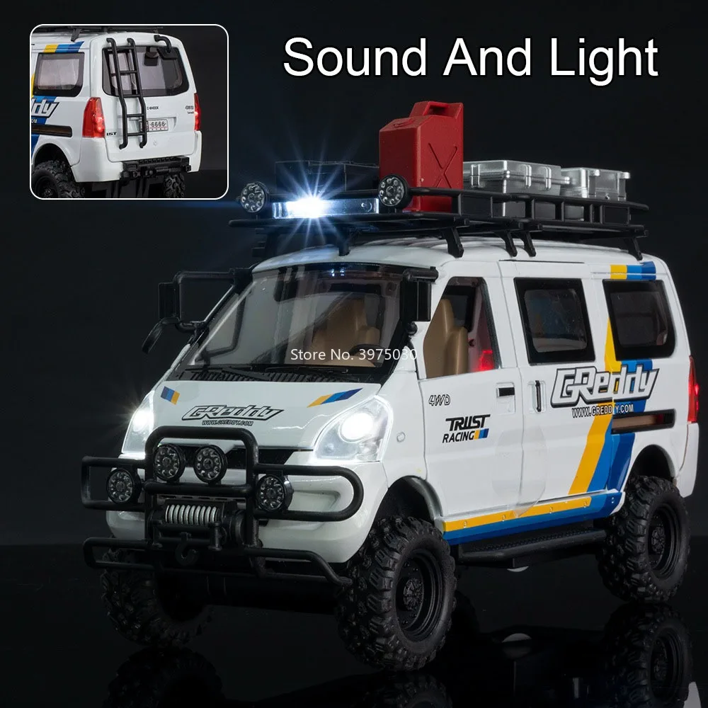 1:24 우링 롱광 밴 모델 자동차 합금 다이캐스트 장난감, 후진 기능, 라이트, 음악, 미니어처 오프로드, 어린이날 선물