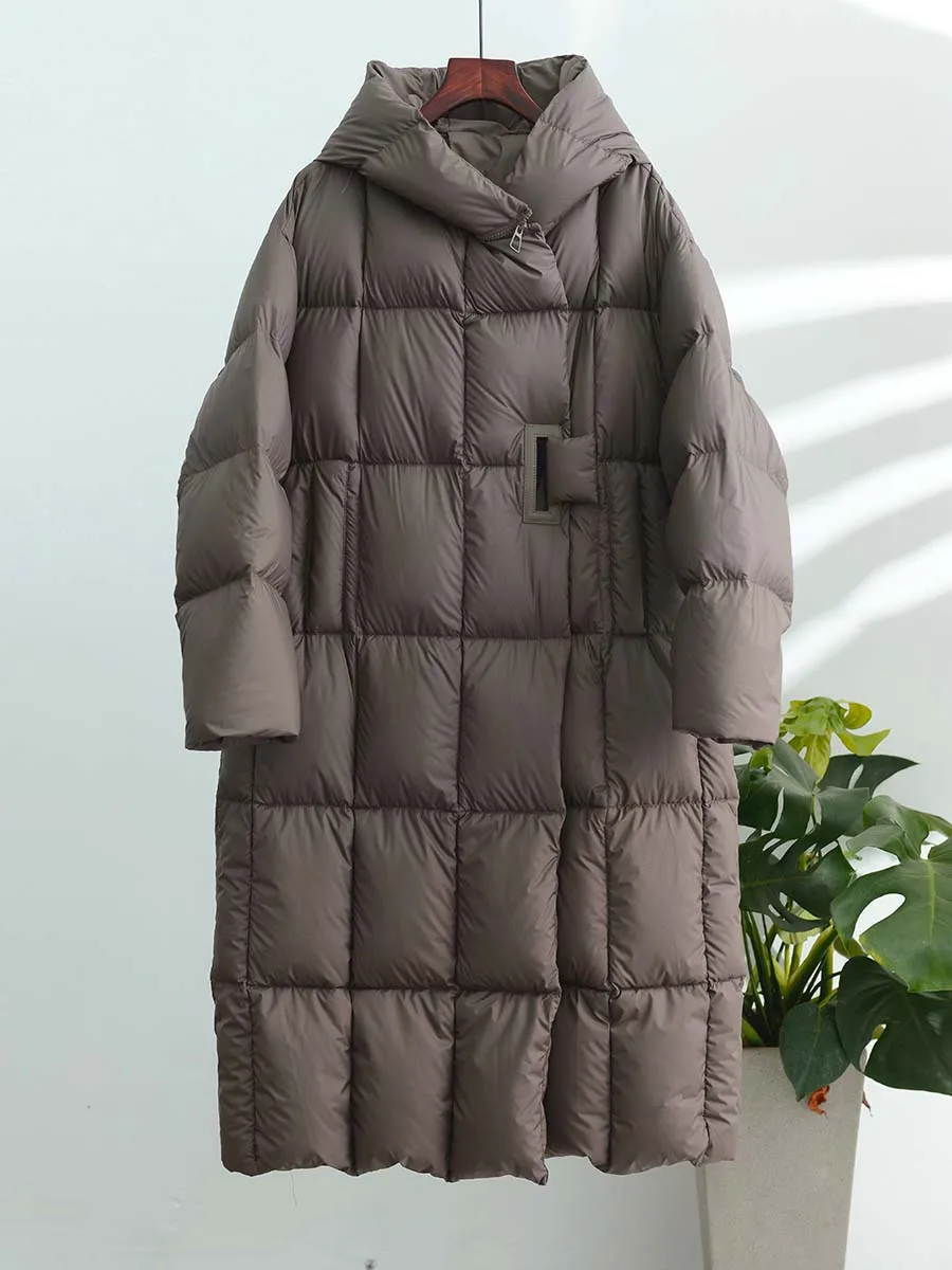 Luxury Women\'s Long hooded down jacket 2024 Winter Warm Oversize puffer coat Design solid color parkas Female Fluffy INKEO DJ013