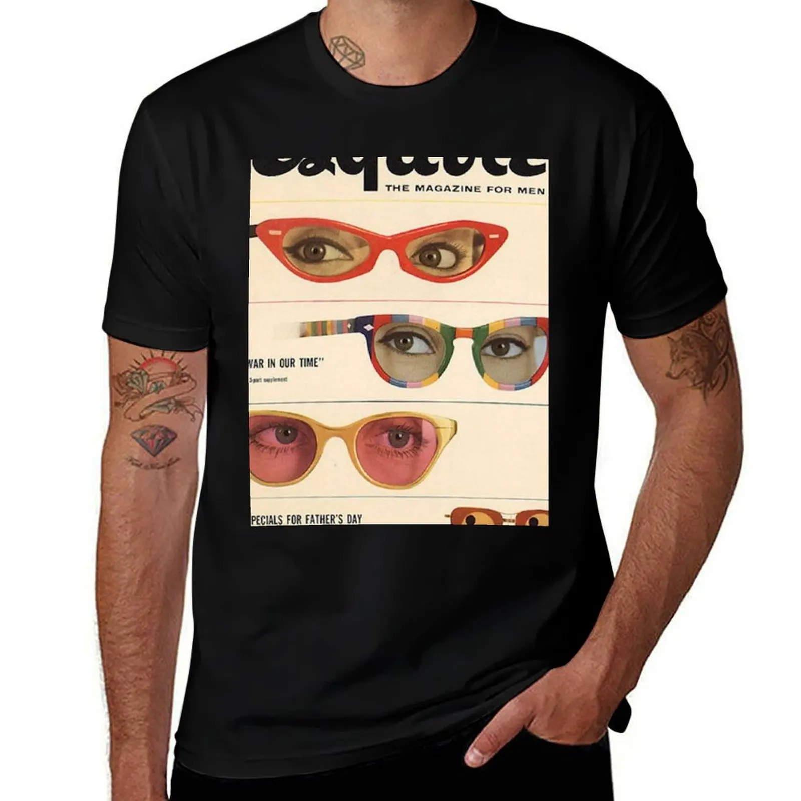 Esquire 1960s Magazine Sunglasses Retro Fashion T-Shirt No Iron Casual Short Sleeve Top