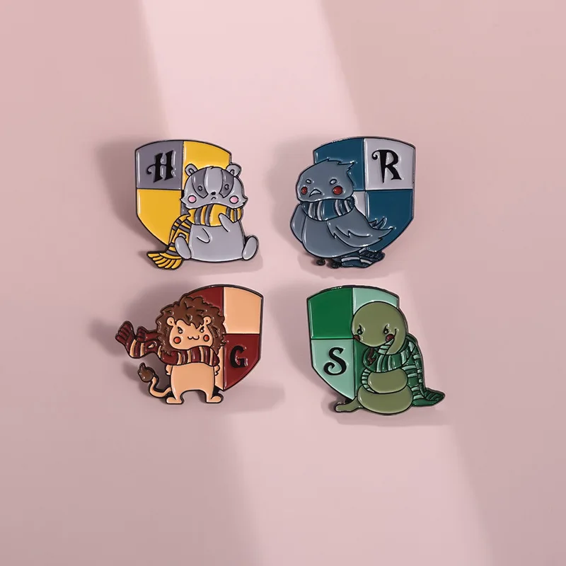 Cartoon Magic School Animal Enamel Pins Cute Eagle Snake Owl Badger Scarf Lapel Badges Wizard Movie Brooch Jewelry Gifts view 4
