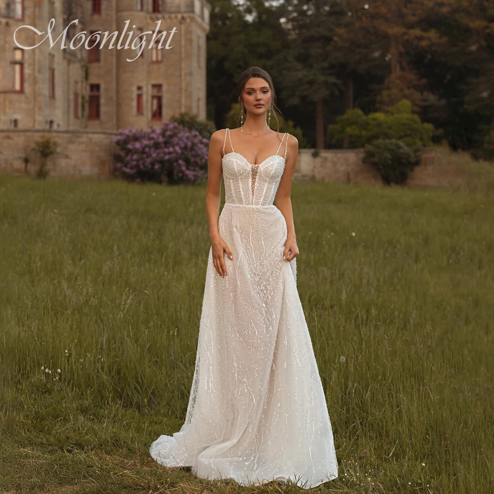 Elegant Sweetheart Lace A-Line Wedding Dresses Women 2026 Spaghetti Straps Open Back Sweep Train Vestidos De Novia Customized