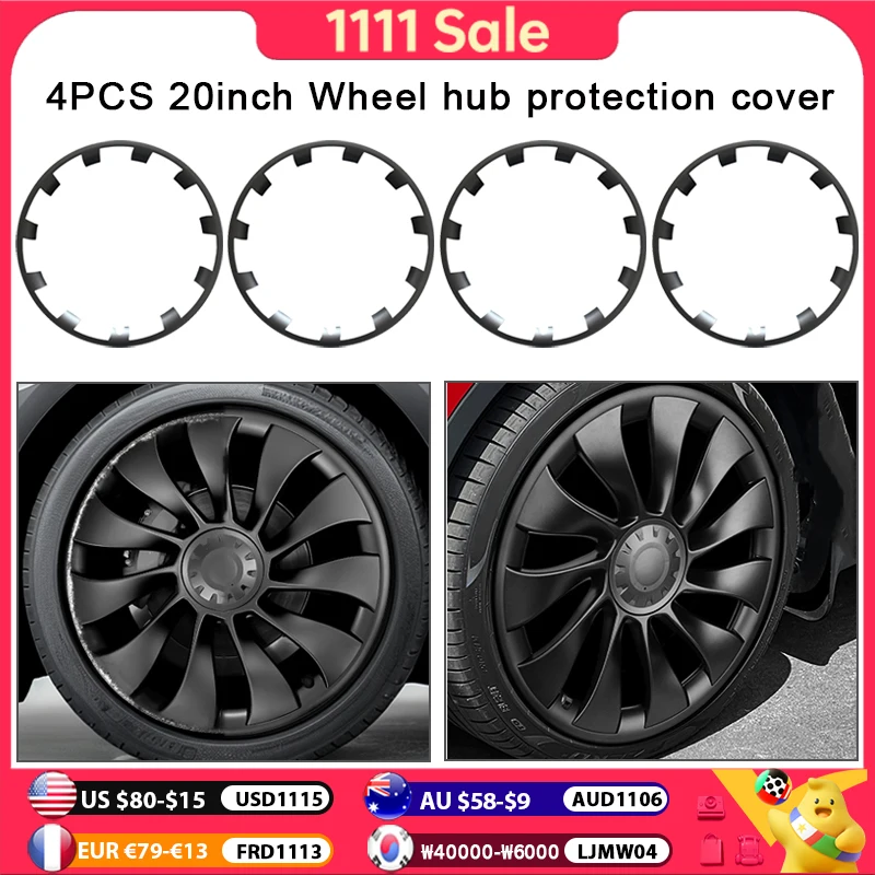 4PCS For Tesla Model 3 Accessories 20 Inch Wheel Parts Vehicle Wheel Rims Edge Protector Ring Tire Guard Strip Wheel Hub Covers