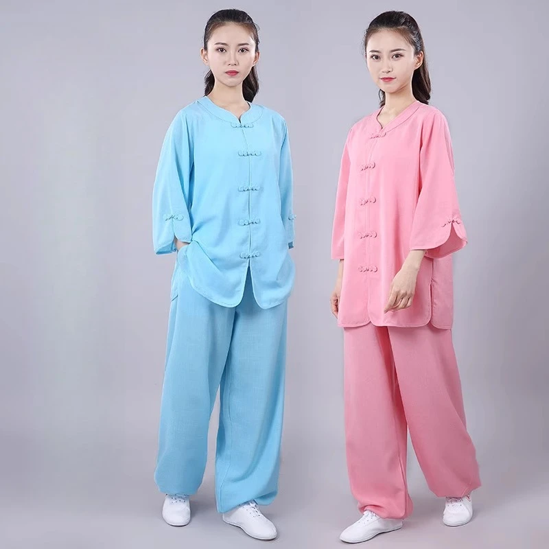 Summer Martial Arts Tai Chi Clothing Cotton Linen Wing Chun Kung Fu Uniforms Aldult Training Morning Exercise Tang Suit Taiji